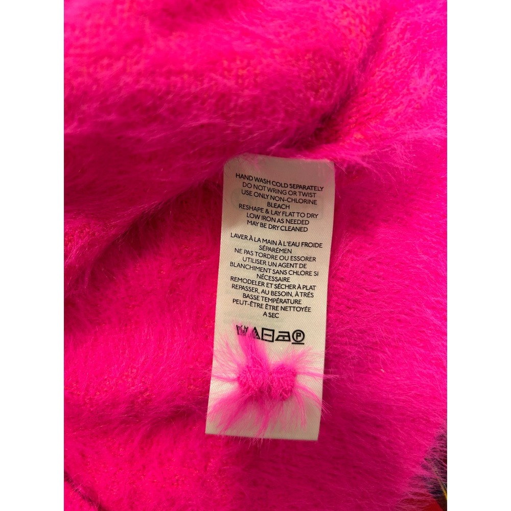 Pilcro Anthropologie Hot Pink Fuzzy Eyelash Knit Short Sleeve Mock Neck Sweater - Picture 3 of 3